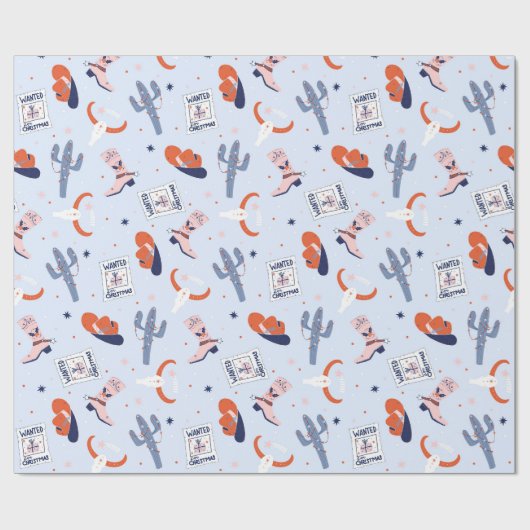 Boho Western Kerstmis - blauw Cadeaupapier (Vlak)