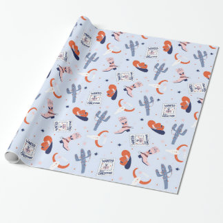 Boho Western Kerstmis - blauw Cadeaupapier