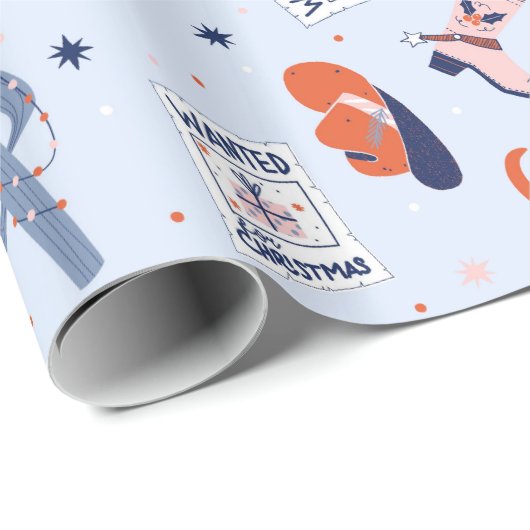 Boho Western Kerstmis - blauw Cadeaupapier (Rol Hoek)