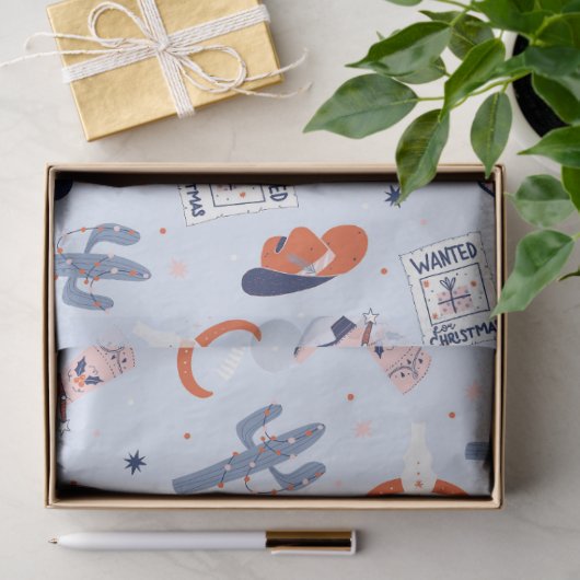 Boho Western Kerstmis - blauw Tissuepapier (Geschenk)