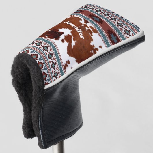 Boho Western Koeienhuid Patroonnaam Golfheadcover (3/4 voorkant)