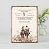 Boho Western Paar Rijden Paard QR Code Huwelijk Kaart (Staand voorkant)