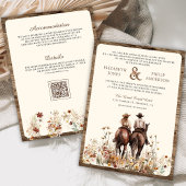 Boho Western Paar Rijden Paard QR Code Huwelijk Kaart