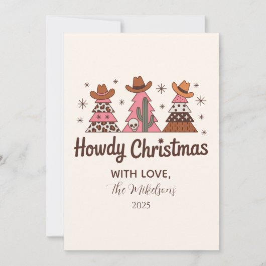 Boho Western Pink Cowgirl Christmas Feestdagenkaart (Voorkant)