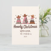 Boho Western Pink Cowgirl Christmas Feestdagenkaart (Staand voorkant)