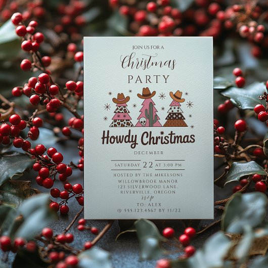 Boho Western Pink Cowgirl Christmas Kaart