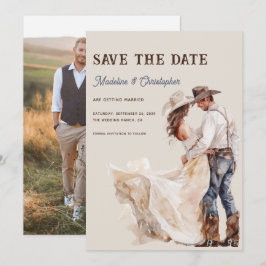 Boho Western Ranch Foto Huwelijk Save the Date Kaart