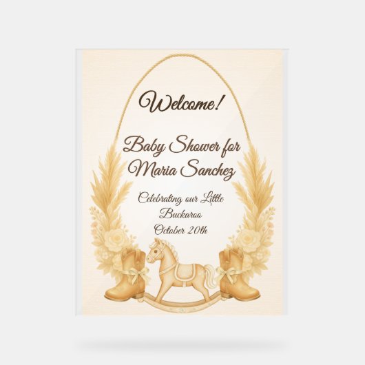 Boho Western Rocking Horse Baby shower Welkom Acryl Bord (Voorkant)