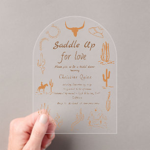 Boho Western Saddle up Cowboy Vrijgezellenfeest Acryl Uitnodigingen