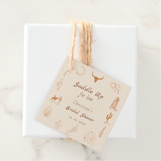 Boho Western Saddle up Cowboy Vrijgezellenfeest Bedankjes Labels (In situ)