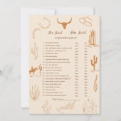 Boho Western Wie zei het Vrijgezellenfeest spel ka Aankondiging (Voorkant)