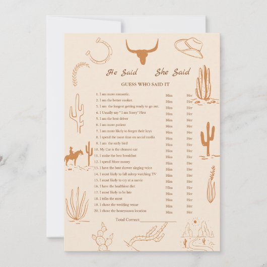 Boho Western Wie zei het Vrijgezellenfeest spel ka Aankondiging (Voorkant)