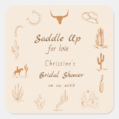 Boho Western Zadel je Cowboy Bruidsdouche Vierkante Sticker (Voorkant)