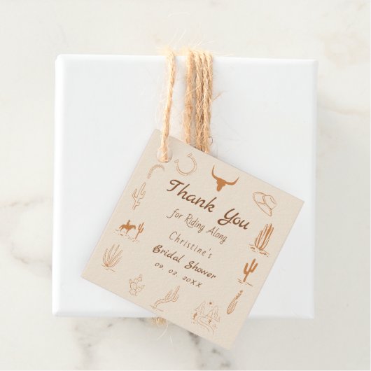 Boho Western Zadel op Cowboy Bruidsdouche Bedankjes Labels (In situ)