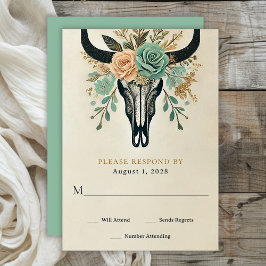Boho Westerne Bloemenstier Koe Schedel Wedding RSVP Kaartje