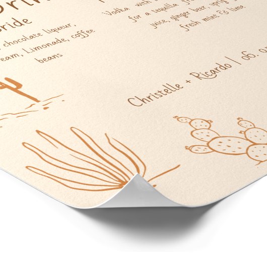 Boho Westerne bruiloft bar menu, drink bruiloft Po Poster (Hoek)