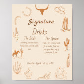 Boho Westerne bruiloft bar menu, drink bruiloft Po Poster (Voorkant)