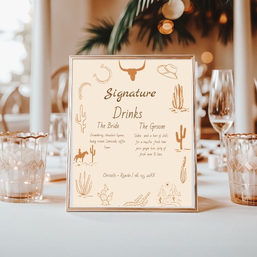 Boho Westerne bruiloft bar menu, drink bruiloft Po Poster
