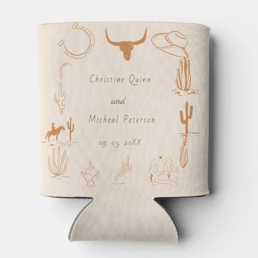 Boho Westerne Cowboy Illustratie Trouwen Blikjeskoeler (Achterkant)