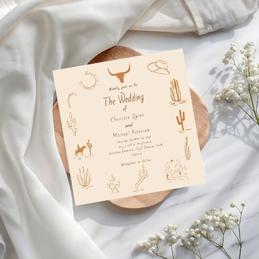 Boho Westerne Cowboy Illustratie Trouwen Kaart