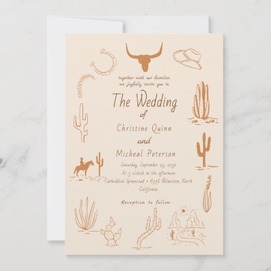 Boho Westerne Cowboy Illustratie Trouwen Kaart (Voorkant)