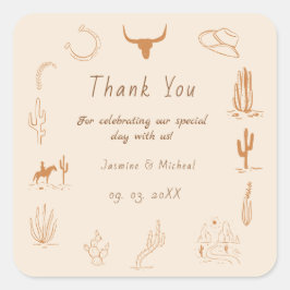 Boho Westerne Cowboy Illustratie Trouwen Vierkante Sticker