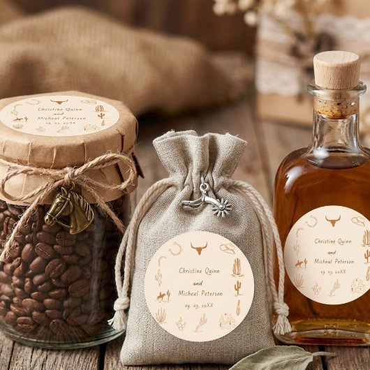 Boho Westerne Cowboy Illustratie Trouwen Vierkante Sticker