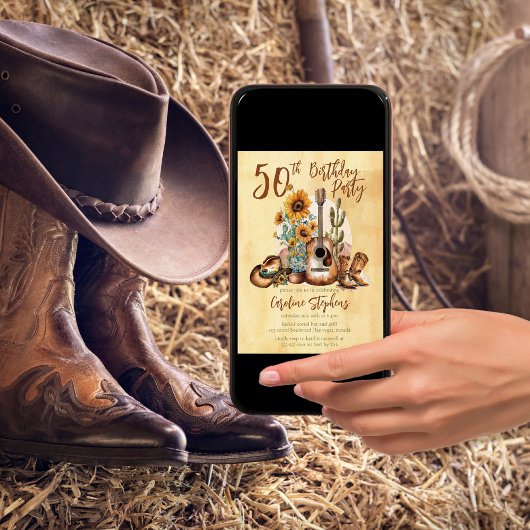 Boho Westerne gitaar zonnebloemen 50e verjaardagsf Kaart