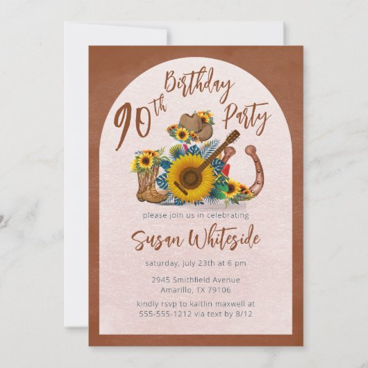 Boho Westerne gitaar zonnebloemen 90e verjaardagsf Kaart (Voorkant)