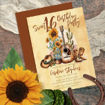 Boho Westerne gitaar Zonnebloemen Sweet 16 Party Kaart<br><div class="desc">Introductie van onze betoverende Boho Westerne gitaar en zonnebloemen Verjaardagsfeestuitnodiging! Maak je klaar om de rustieke charme en vrijgevochten vibes te omarmen van een feest dat het beste van bohemien en westerne esthetiek combineert. Dit boeiende ontwerp is perfect voor diegenen die op zoek zijn naar een unieke en gedenkwaardige verjaardagservaring....</div>