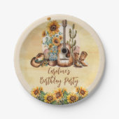 Boho Westerne gitaar Zonnebloemen Verjaardagsfeest Papieren Bordje (Voorkant)