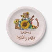 Boho Westerne gitaar Zonnebloemen Verjaardagsfeest Papieren Bordje (Voorkant)