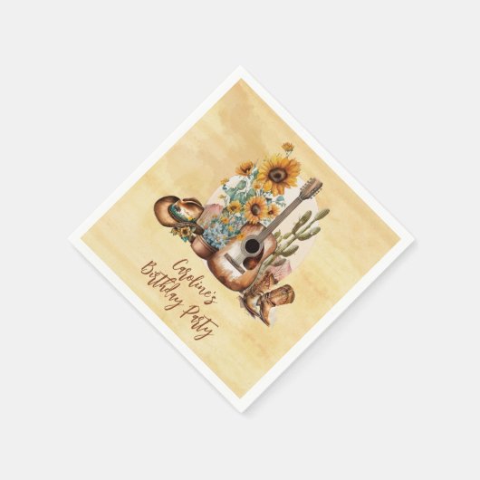 Boho Westerne gitaar Zonnebloemen Verjaardagsfeest Servet (Hoek)