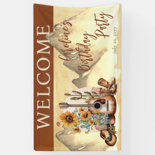 Boho Westerne gitaar Zonnebloemen Verjaardagsfeest Spandoek (Verticaal)