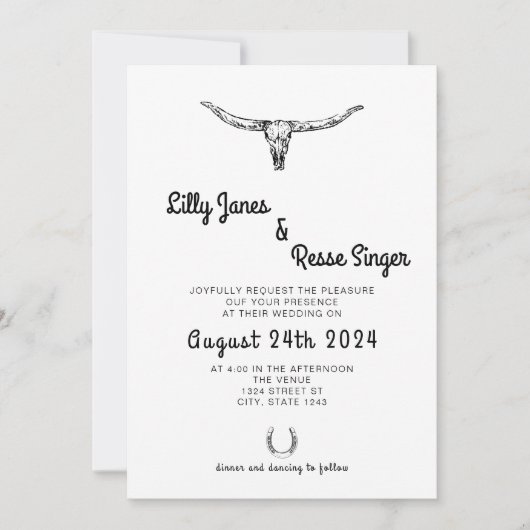 Boho Westerne Koe Schedel Rustiek Huwelijk Kaart (Voorkant)