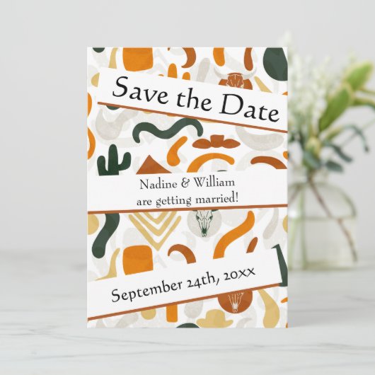 Boho westerne QR code woestijn cowboy cactus stier Save The Date (Staand voorkant)