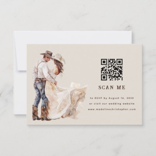 Boho Westerne Ranch Wedding QR Code RSVP-kaart RSVP Kaartje (Voorkant)