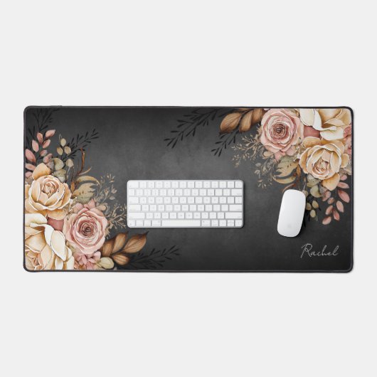 Boho Westerne Stijl Waterverf Bloemen Monogram Bureaumat (Keyboard & Muis)
