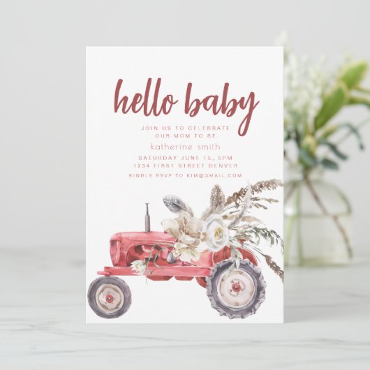 Boho Westerne Tractor Thema Baby shower Uitnodigin Kaart (Staand voorkant)