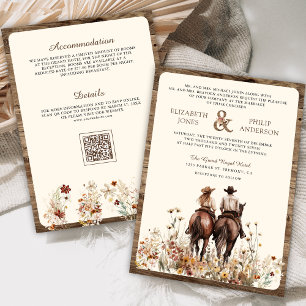 Boho Westers Paar dat op een Paard Rijdt QR Code B Kaart