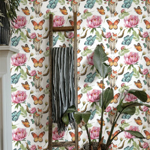 Boho Westerse Bloem Koeschedel Vlinders Behang