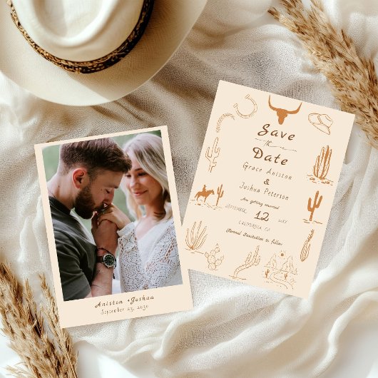 Boho Westerse Cowboy Illustratie Bruiloft Save The Date
