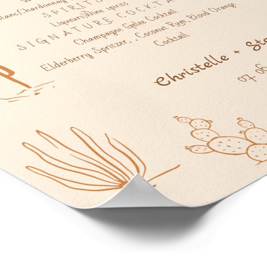 Boho Westerse trouwbar menu, drank trouwen Poste Poster (Hoek)