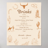 Boho Westerse trouwbar menu, drank trouwen Poste Poster (Voorkant)