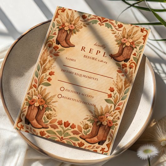 Boho Westerse Tuin Bruiloft RSVP Kaartje