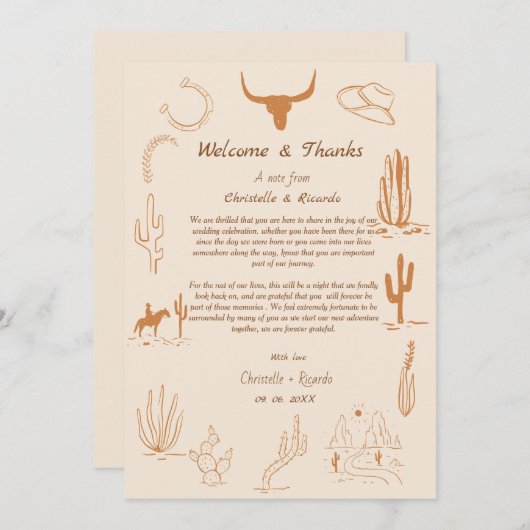 Boho Westerse Welkom & bedankt Huwelijksbriefje (Voorkant / Achterkant)