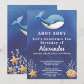 Boho Whale, Onder het Zee Boy Verjaardagsfeest Kaart (Voorkant / Achterkant)