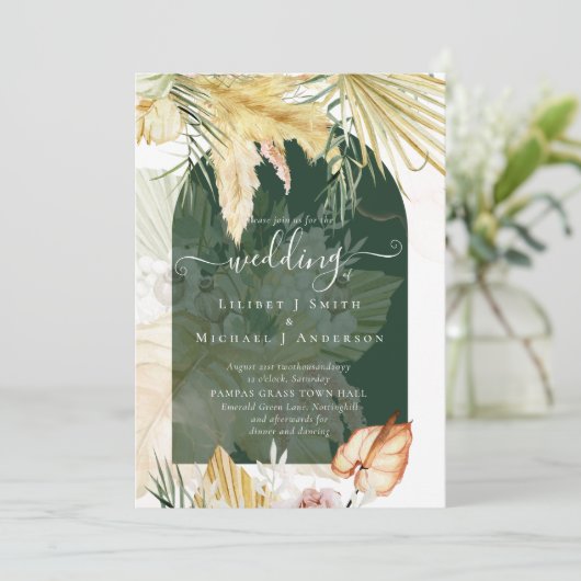 BOHO Wheat Pampas Grass Wedding Kaart (Staand voorkant)