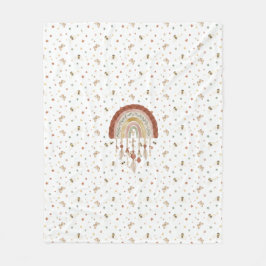 Boho Whimsical Bij & Aardse Regenboog Baby Fleece Deken