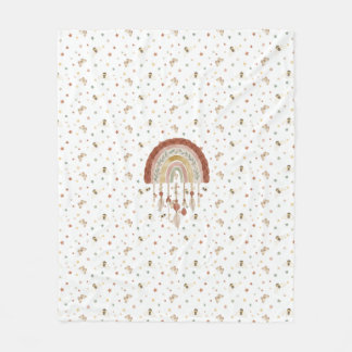 Boho Whimsical Bij & Aardse Regenboog Baby Fleece  Deken